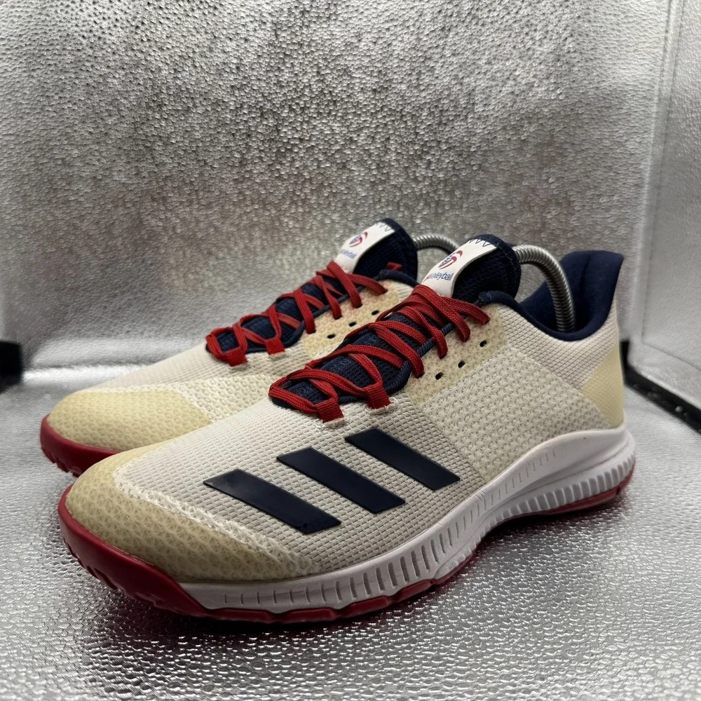 Size 9 Adidas USA White/Collegiate Navy/Power Red Womens Volleyball Shoes EF0131